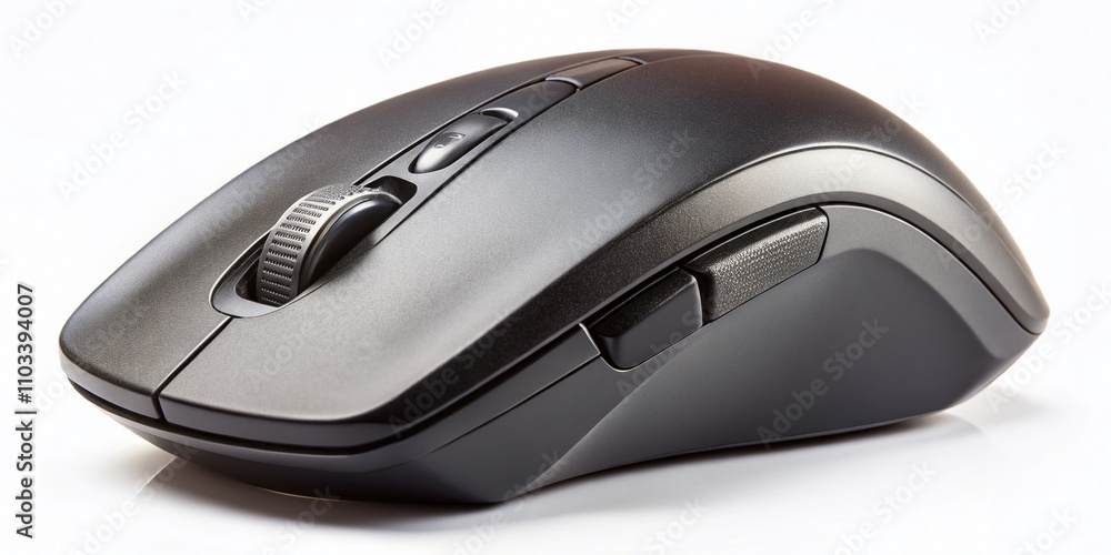 Poster black wireless bluetooth computer mouse isolated on white background for technology use with laptops