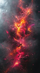 Abstract Art of Fiery Explosion and Colorful Fragmentation