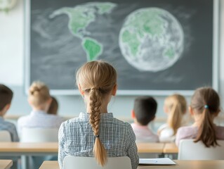 A classroom with children drawing a hotter future world
