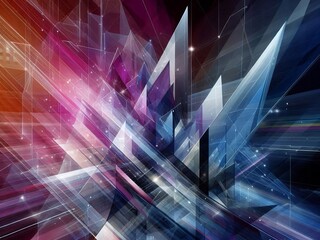 Fototapeta premium Abstract backdrop with vibrant geometric shapes and lines in a techno style