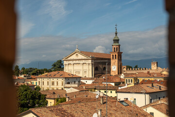 ancient medieval walled city Cittadella Padua Italy, panorama of the city from the walls