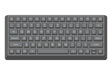Black keyboard with outline and letters in minimalistic volume style