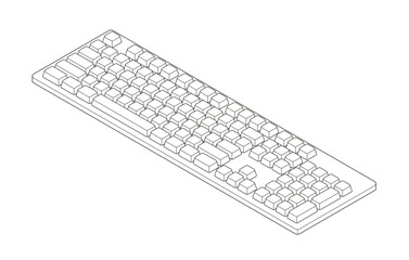 Outline isometric keyboard with numpad in minimalistic volumetric style