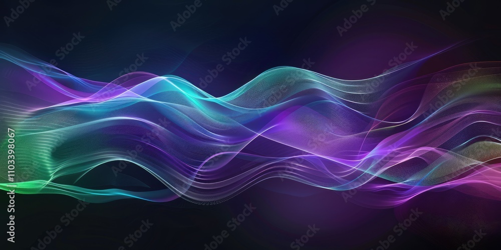 Poster abstract waves of colorful light creating a dynamic and fluid visual effect.