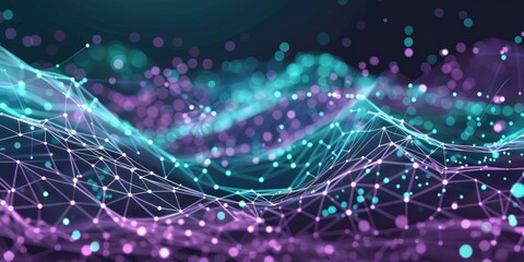 Obraz premium Abstract digital landscape featuring flowing lines and glowing particles.