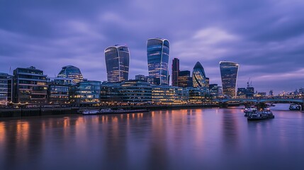 Obraz premium A panoramic view of the London skyline at sunset.