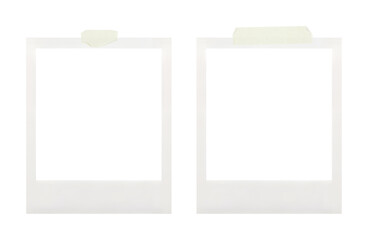two polaroid photo frames with adhesive tape strips, templates, isolated, extracted on transparent background, png file