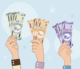 hand holding Indian currency rupee note