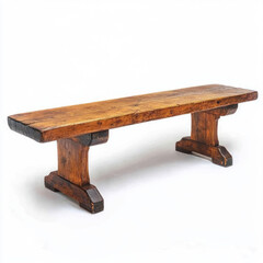 Rustic wooden bench isolated on white background