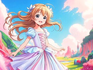日本のアニメのようなかわいい女の子供のイラスト