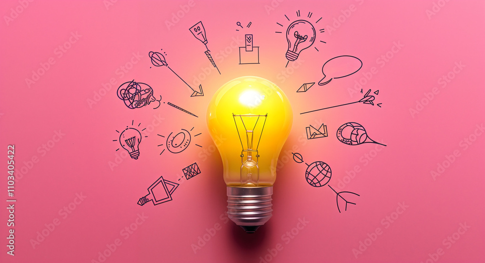 Poster idea bulb with icons. generative ai