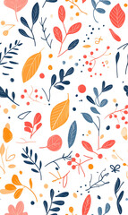 Floral flowers and beautiful colorful leaves wallpaper seamless pattern for interior decoration or background.