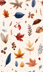Obraz premium Floral flowers and beautiful colorful leaves wallpaper seamless pattern for interior decoration or background.