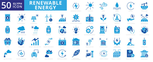 Renewable energy icon of electricity, storage, geothermal, photovoltaic, water, wave, oil, sunlight, weather, wind, mechanical, battery, gas, solar, sustainable, global warming, climate change, eolic