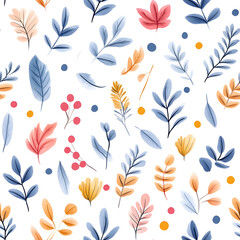 Floral flowers and beautiful colorful leaves wallpaper seamless pattern for interior decoration or background.