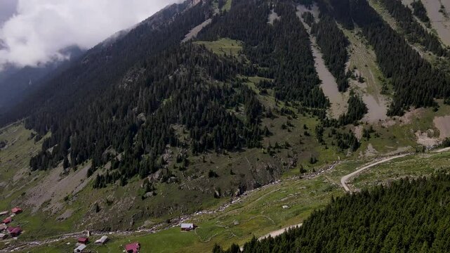 Aerial shot footage of Kackar mountain ranges and plateaus in Rize province.