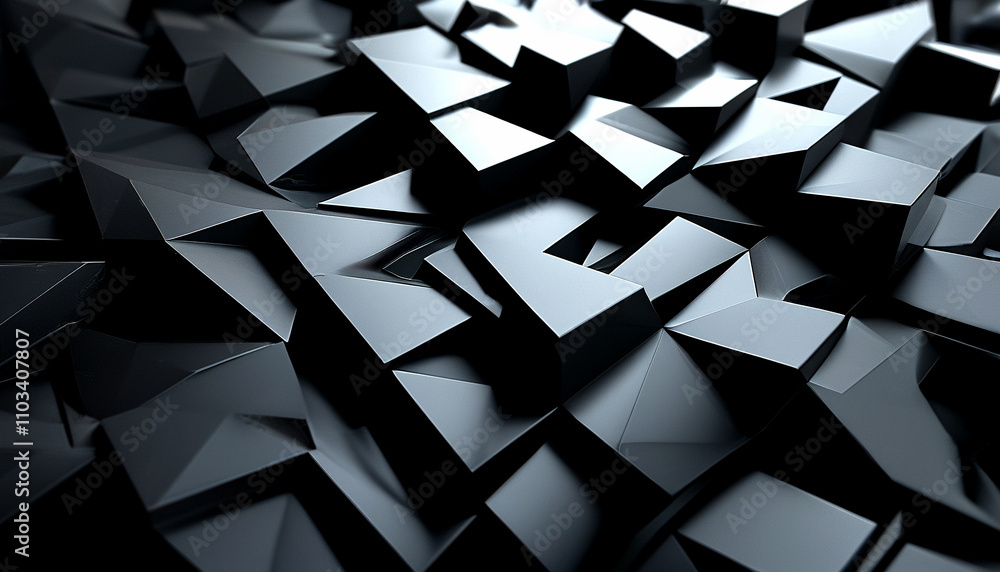 Poster dynamic geometric shapes create a mesmerizing black surface display