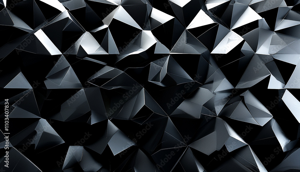 Poster abstract geometric shapes create dynamic depth in a black landscape