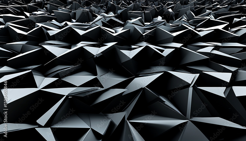 Poster dynamic black geometric shapes create a mesmerizing textured surface landscape