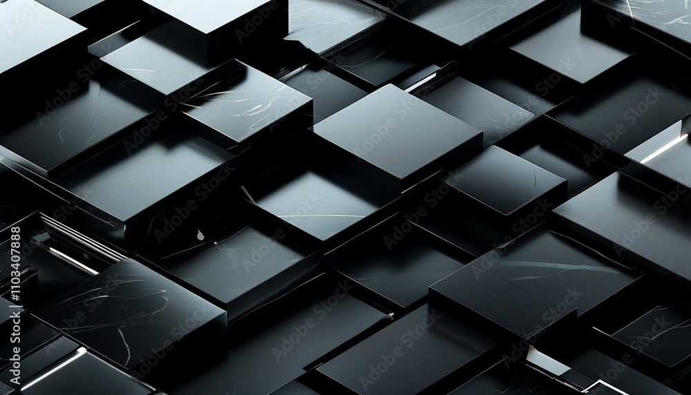 Poster Vibrant interplay of black geometric shapes creating an intriguing design canvas
