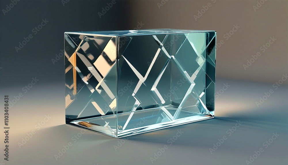 Poster crystal block showcasing intricate geometric patterns in soft light