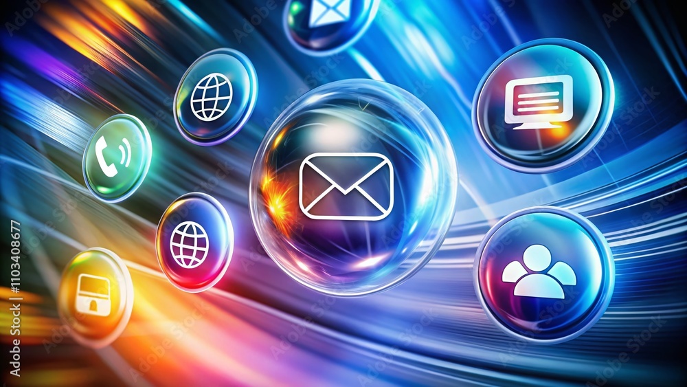 Poster business communication symbols collection for web and mobile apps in round button style featuring lo