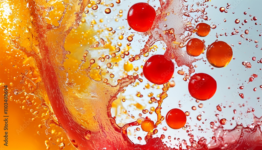 Poster colorful bubbles and splashes create an artful display of liquid motion