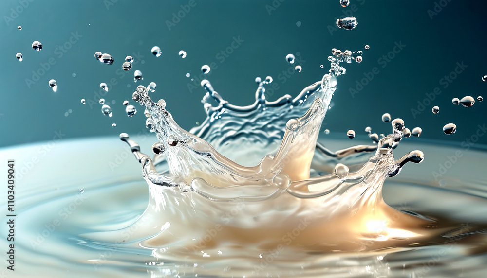 Poster captivating droplets create mesmerizing splash patterns in serene water surface