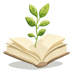 Open book with a green plant sprouting from its pages, symbolizing growth and knowledge.