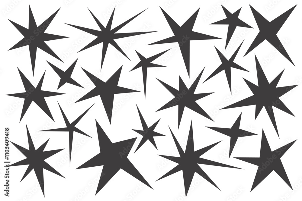 Aufkleber y2k star shapes. vector glyph icons of abstract sparks and shiny irregular flash burst. blings and t