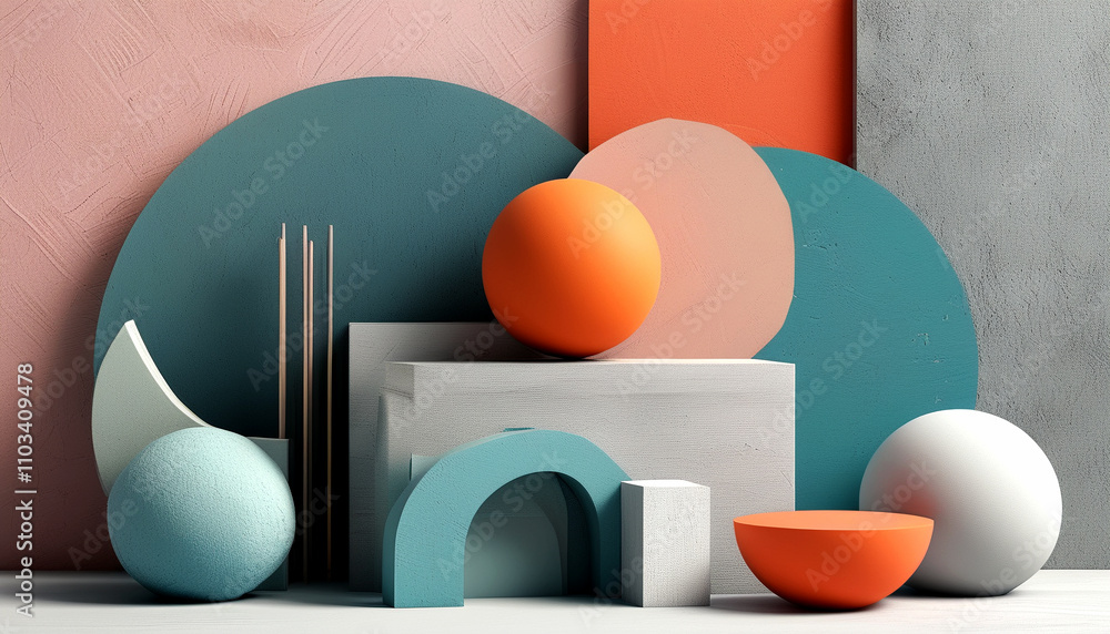 Poster colorful arrangement of abstract shapes and forms in a modern art setting