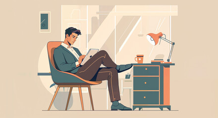 Fototapeta premium businessman working on pad at home Generative AI