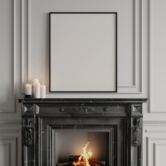 Fototapeta premium Home workplace interior with frame mockup at winter evening time, 3d render