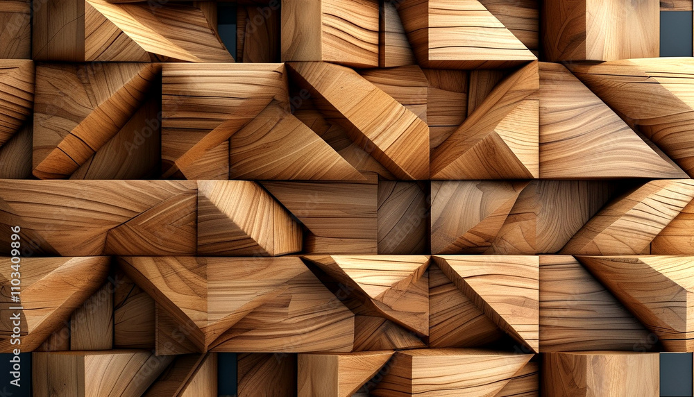 Poster Crafted wooden shapes create a mesmerizing geometric pattern on a stylish backdrop