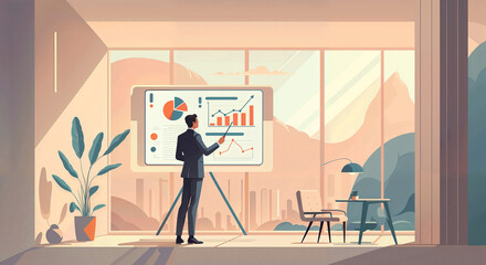 businessman gives a presentation showing graphs and charts . Generative AI
