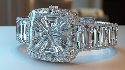 Fototapeta premium Opulent Symmetrical Engagement Ring with Matching Band on Neutral Background