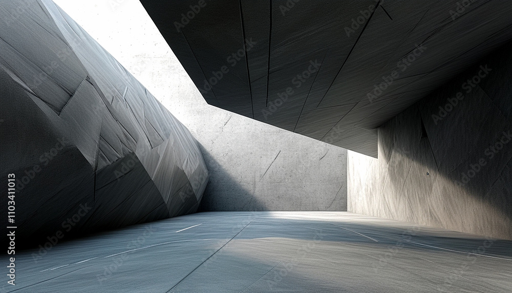 Poster exploring the interplay of light and shadow in a contemporary architectural space