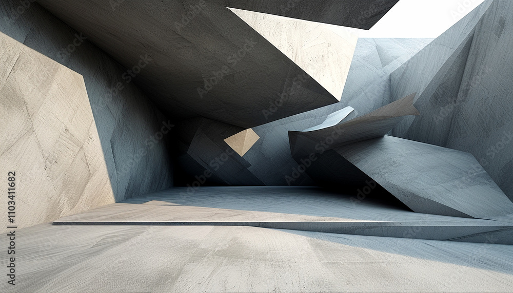 Poster modern architectural design showcasing abstract geometric forms in a minimalist space