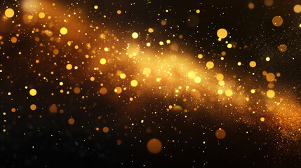 bokeh of golden light in dark background for wallpaper, free space for text