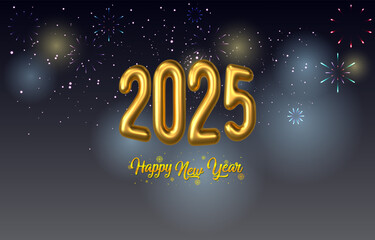 2025 happy new year template banner with modern 3d text effect and beautiful sparkle luxury shiny ornament abstract gradient black background design 22