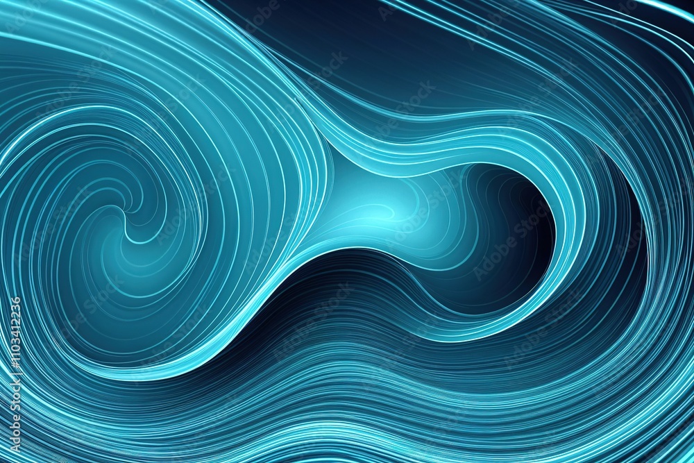 Poster flowing blue abstract waves with dynamic light effects.