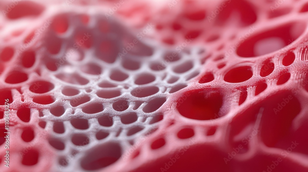 Poster close-up view of a complex cellular structure showcasing intricate details and patterns in vibrant c