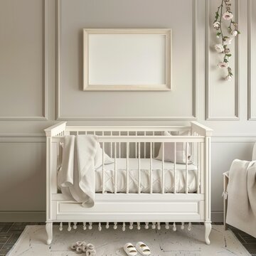 mock up white photo frame in baby room