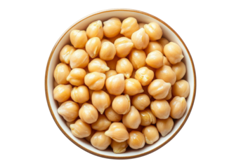 Boiled fresh chickpeas in bowl. Isolated asset with transparent background.
