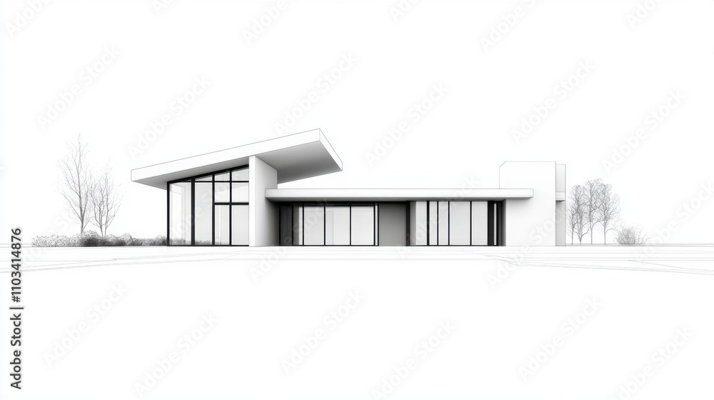 Poster modern minimalist architecture featuring clean lines and large windows