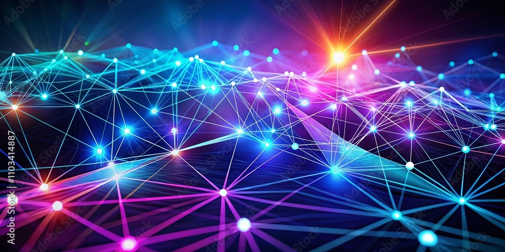 Poster captivating 3d illustration of network connections featuring nodes and lines in a dynamic layout emp