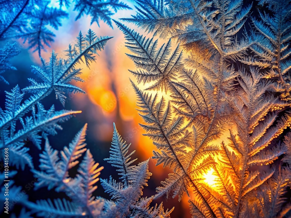 Poster captivating abstract winter frosty pattern on glass - a frozen background textured with intricate ic