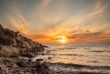 Beautiful sunset at the beach on Malta 