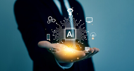 Artificial Intelligence and data analytics, robotic process.Artificial intelligence with enter...