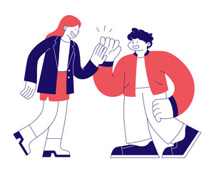 Man and woman giving each other a high five to celebrate success